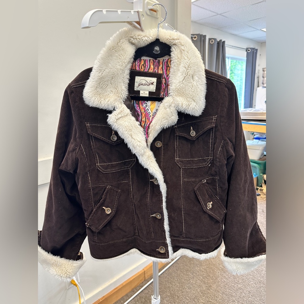 Grane Brown Corduroy Faux Fur Lined Truckers Jacket XL